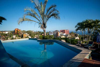 photo of pool and town view